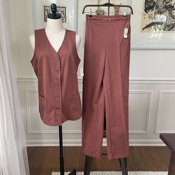 NWT NOS Vintage 70s Polyester Wide Leg Pants and Vest M - Picture 1 of 11